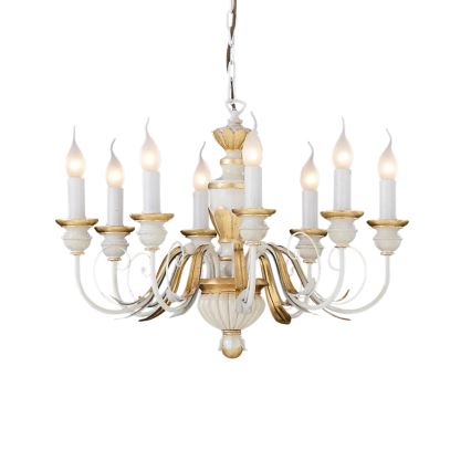 Ideal Lux - Lustra ar ķēdi FIRENZE 8xE14/40W/230V d. 64 cm balta/zelta