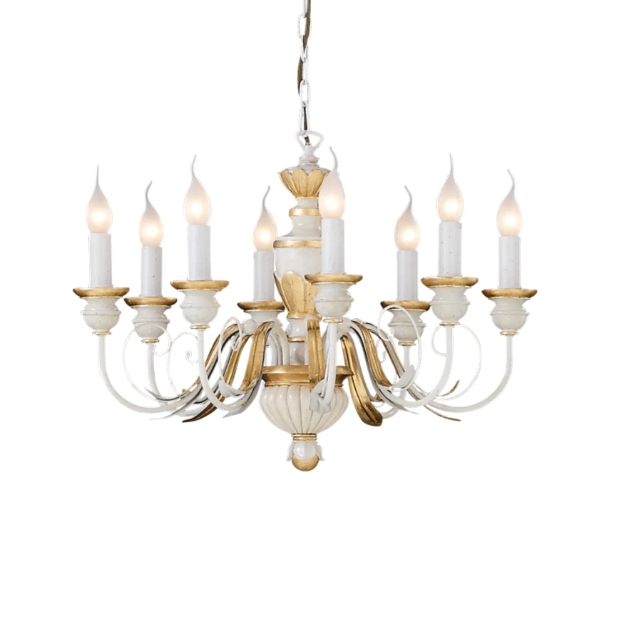 Ideal Lux - Lustra ar ķēdi FIRENZE 8xE14/40W/230V d. 64 cm balta/zelta