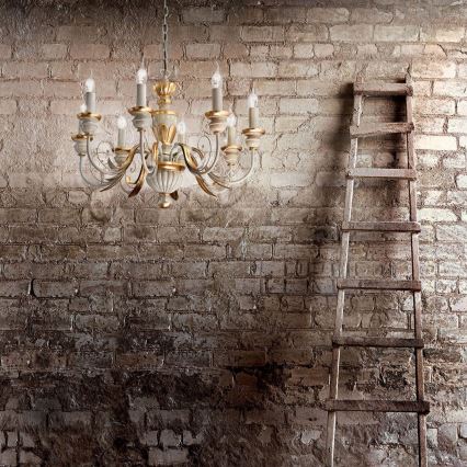 Ideal Lux - Lustra ar ķēdi FIRENZE 8xE14/40W/230V d. 64 cm balta/zelta