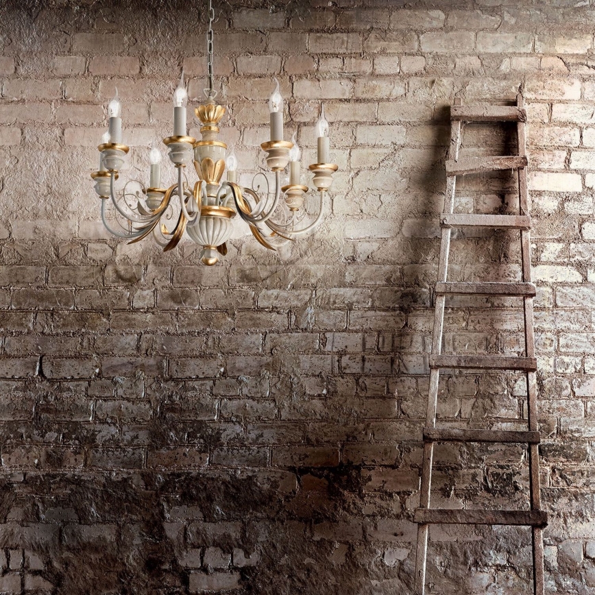 Ideal Lux - Lustra ar ķēdi FIRENZE 8xE14/40W/230V d. 64 cm balta/zelta