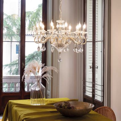 Ideal Lux - Kristāla lustra ar ķēdi NEGRESCO 10xE14/28W/230V d. 85 cm zelta