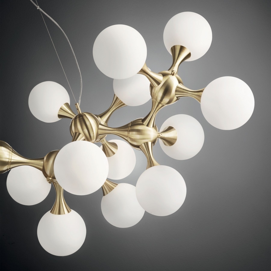 Ideal Lux - Lustra uz kabeļa NODI 15xE14/28W/230V Ø 105 cm misiņš/balts