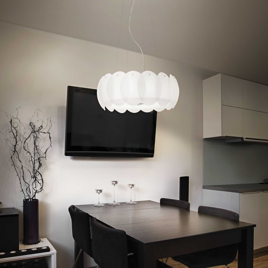 Ideal Lux - Lustra uz troses OVALINO 5xE27/60W/230V Ø 44 cm balta