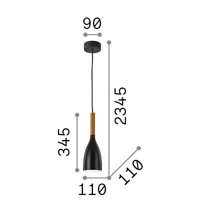 Ideal Lux - Pakaramā lustra ar vadu MANHATTAN 1xE14/40W/230V Ø 11 cm melna/buk