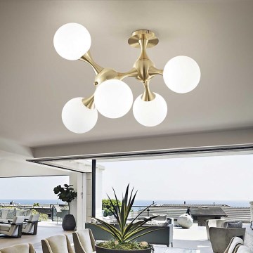 Ideal Lux - Piestiprināma griestu lustra NODI 5xE14/28W/230V 50x55 cm misiņš/balts