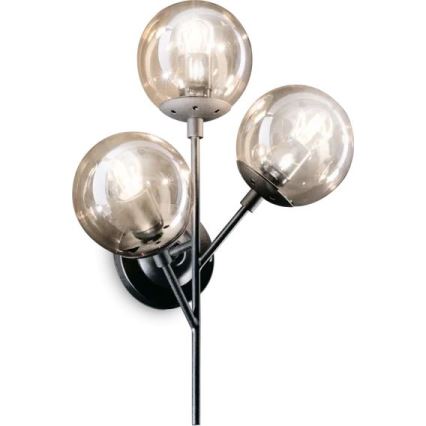 Ideal Lux - Sienas lampa KEPLER 3xE27/42W/230V melna/dūmakains