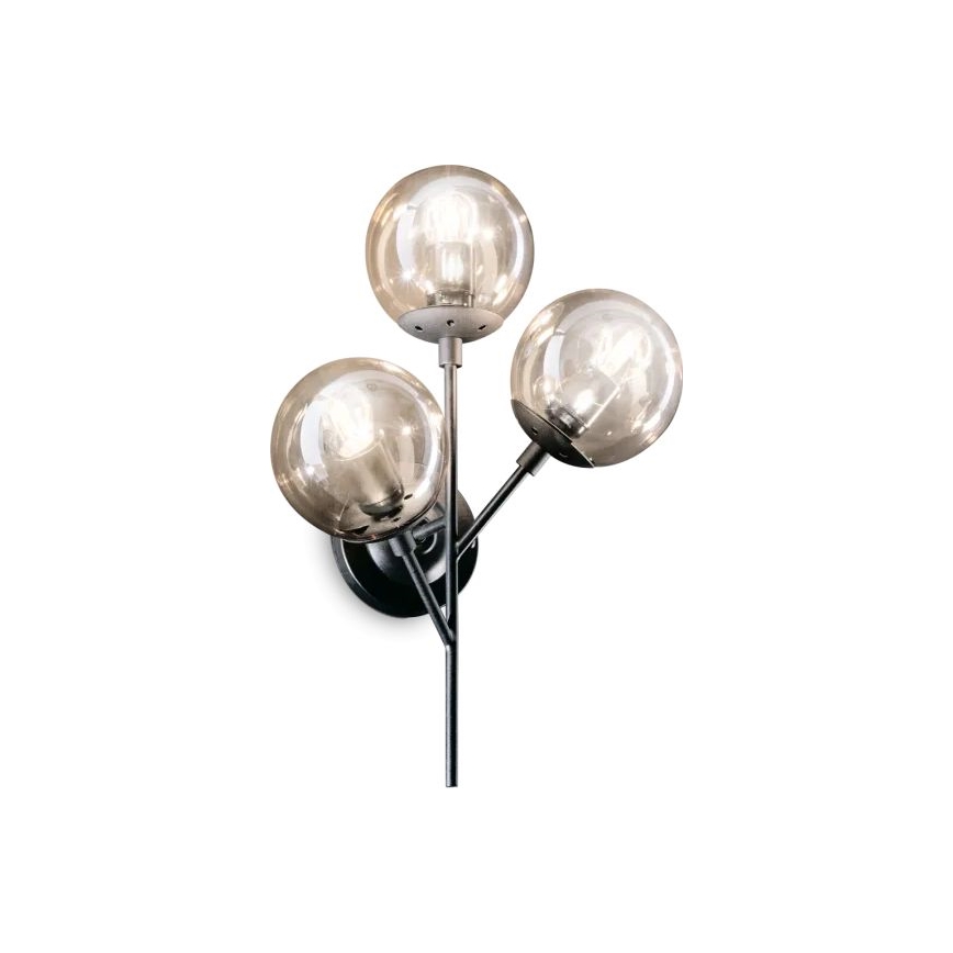 Ideal Lux - Sienas lampa KEPLER 3xE27/42W/230V melna/dūmakains