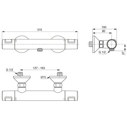 Ideal Standard A7201AA - Termostatiskais dušas jaucējkrāns CERATHERM T25 spīdīgs hroms