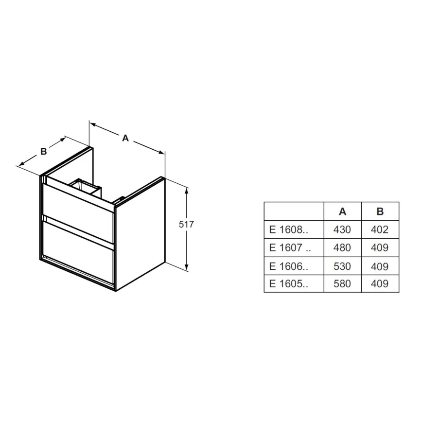 Ideal Standard E1606B2 - Vannas istabas skapītis zem izlietnes CONNECT AIR 53x40,9cm balts
