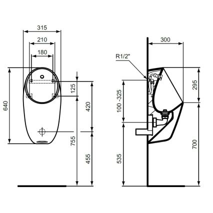 Ideal Standard E253701 - Pisuārs I.LIFE ar aizmugurēju pieslēgumu, aizmugurēju noteku, keramika/balta