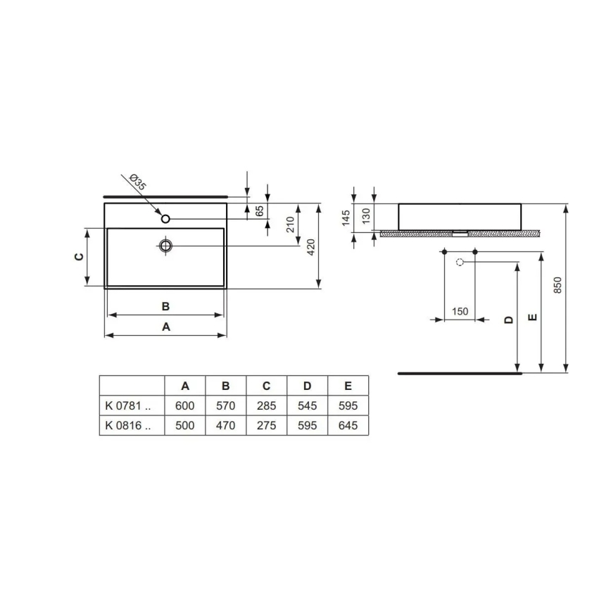 Ideal Standard K081601 - uz virsmas uzstādamā izlietne STRADA 60x42 cm keramika/balta