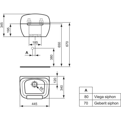 Ideal Standard R380601 - Sienas piestiprināma darba izlietne DOURO 44,5x34 cm keramika/balta