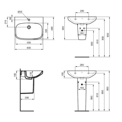 Ideal Standard T470501 - Sienas piestiprināma izlietne I.LIFE A 60x48 cm keramika/balta