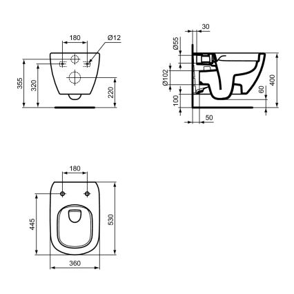 Ideal Standard T493201 - Karājamais WC bez apmales TESI keramika/balta