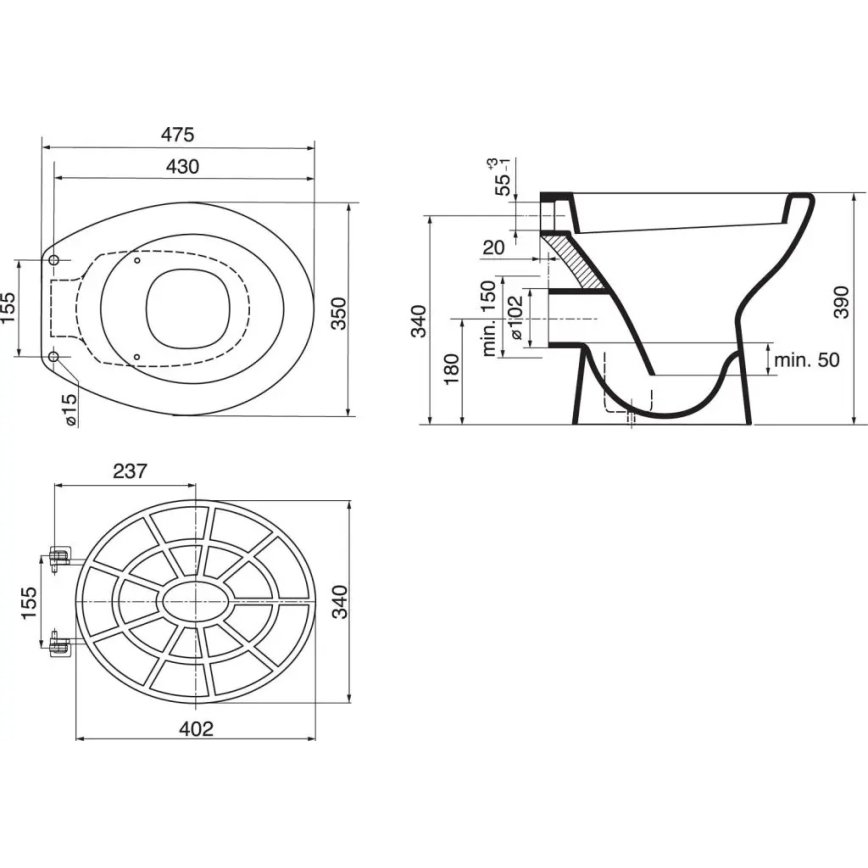 Ideal Standard VV612000 - Plastmasas režģis izlietnei 34x40,2 cm pelēks