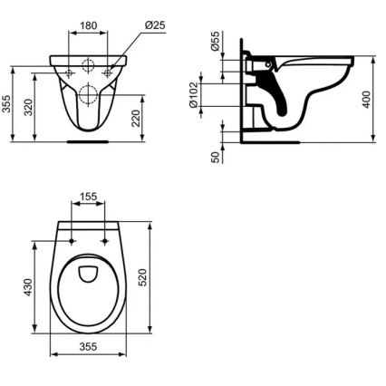 Ideal Standard W331301 - SIMPLICITY sienas WC bez apmales, keramika/balta