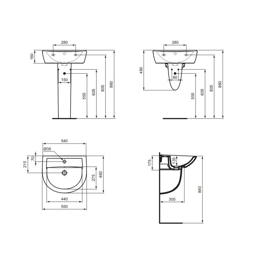 Ideal Standard W332601 - Piekaramā izlietne EUROVIT 55x46 cm keramiska/balta