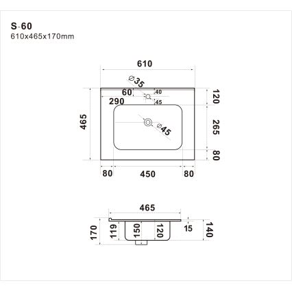 Iebūvējamā izlietne LILLESNAD 61x46cm keramika/melna