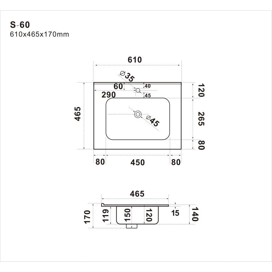 Iebūvējamā izlietne LILLESNAD 61x46cm keramika/melna