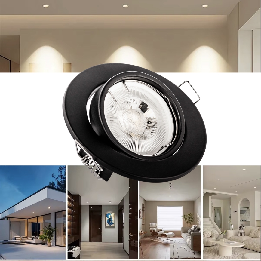 Iebūvējamais griestu gaismeklis 1xGU10/MR16/10W/230V, diam. 9 cm, melns