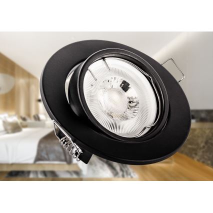 Iebūvējamais griestu gaismeklis 1xGU10/MR16/10W/230V, diam. 9 cm, melns