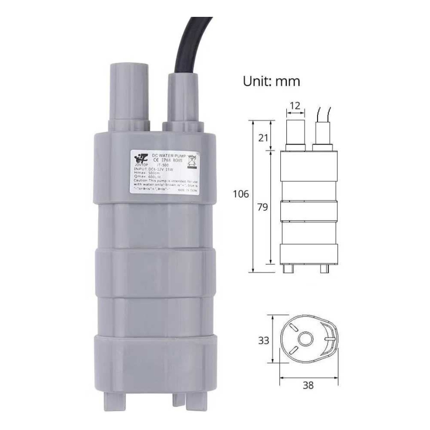 Iegremdējamais 12V sūknis, 600 l/h