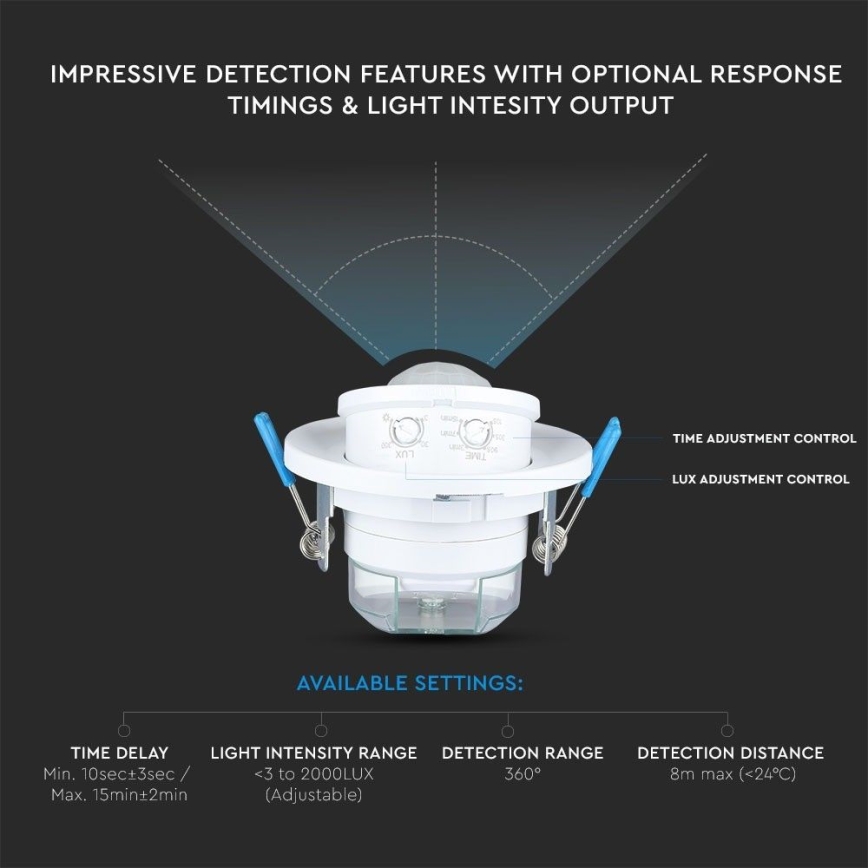 Iegremdējams kustību sensors PIR 360° 400W/230V balta