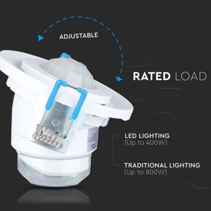 Iegremdējams kustību sensors PIR 360° 400W/230V balta