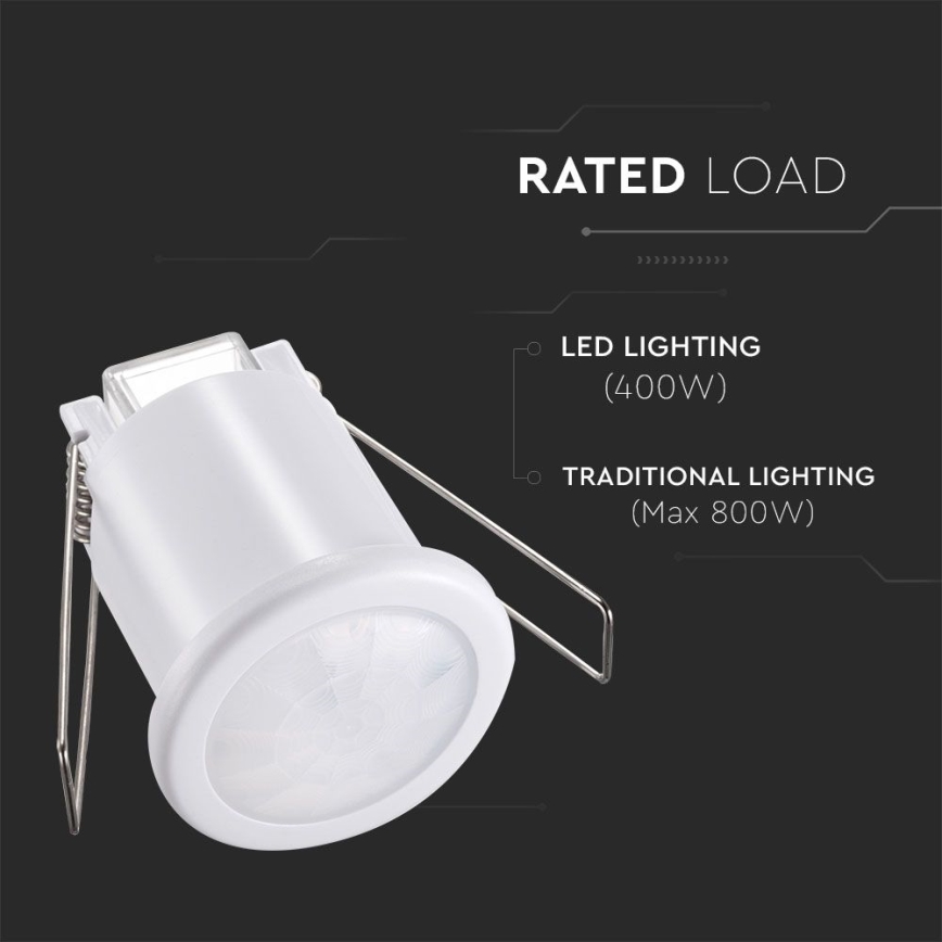 Iegremdējams kustību sensors PIR 360° 400W/230V balta