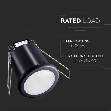 Iegremdējams kustību sensors PIR 360° 400W/230V melna