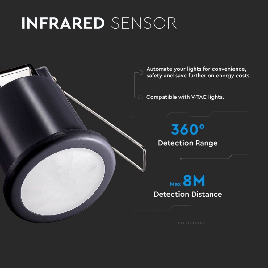 Iegremdējams kustību sensors PIR 360° 400W/230V melna