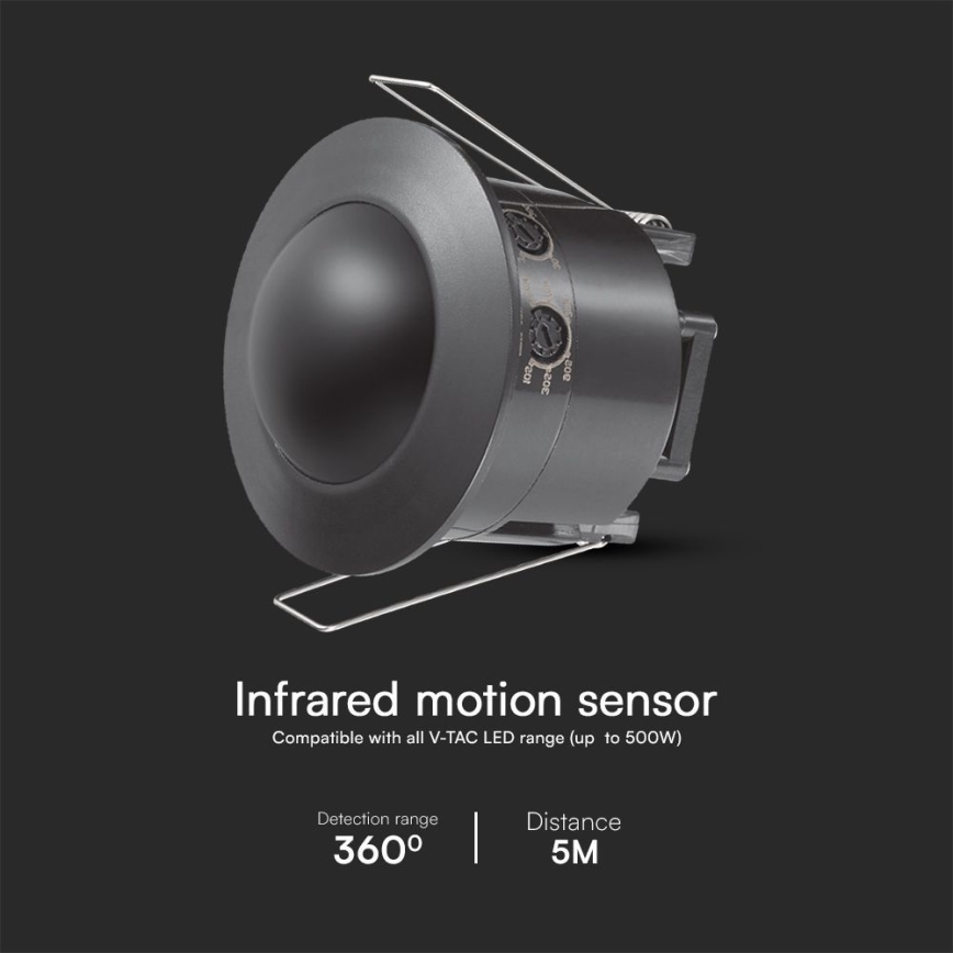 Iegremdējams kustību sensors PIR 360° 500W/230V melna