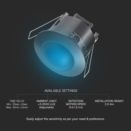 Iegremdējams kustību sensors PIR 360° 500W/230V melna