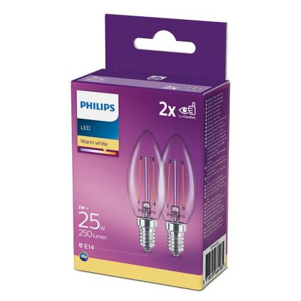 IEPAKOJUMS 2x LED Spuldze Philips B35 E14/2W/230V 2700K