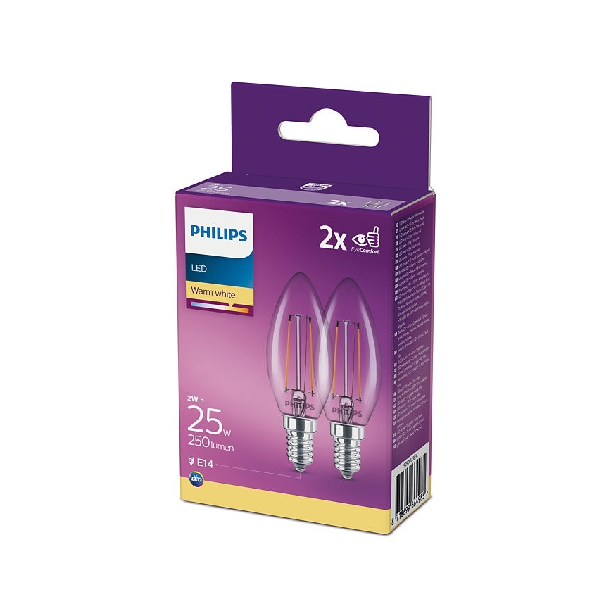 IEPAKOJUMS 2x LED Spuldze Philips B35 E14/2W/230V 2700K
