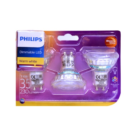 IEPAKOJUMS 3x LED Aptumšojama spuldze Philips Warm Glow GU10/2,6W/230V 2200K-2700K