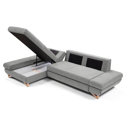 Izvelkamais stūra dīvāns ar uzglabāšanas vietu L-formā AVESTA, kreisā konfigurācija, pelēks