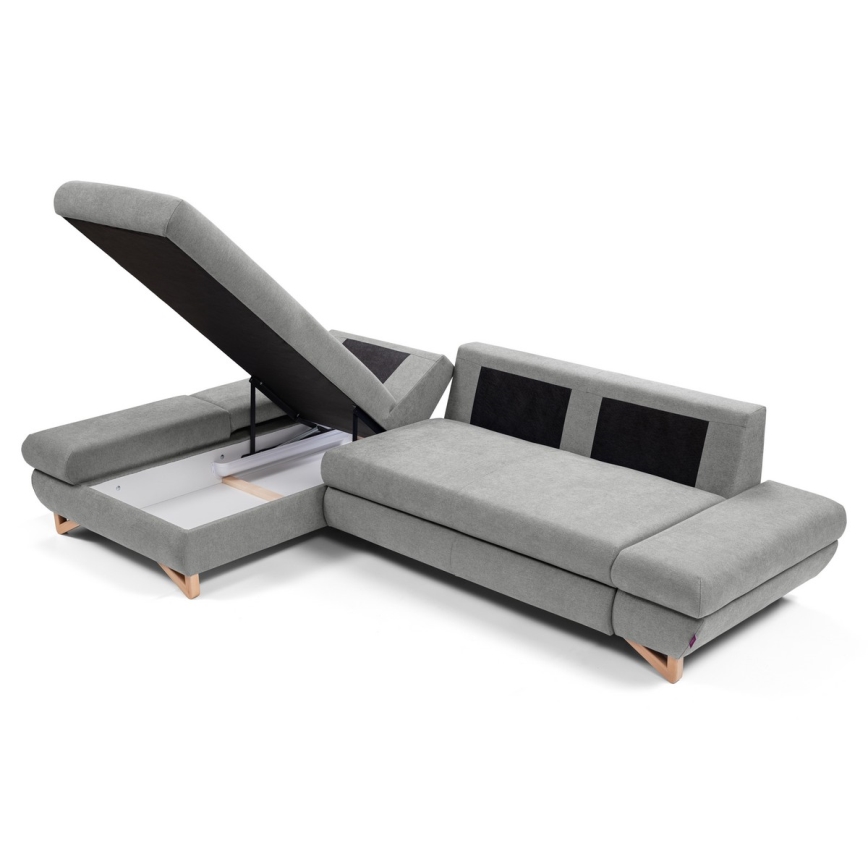 Izvelkamais stūra dīvāns ar uzglabāšanas vietu L-formā AVESTA, kreisā konfigurācija, pelēks