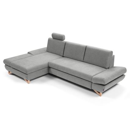 Izvelkamais stūra dīvāns ar uzglabāšanas vietu L-formā AVESTA, kreisā konfigurācija, pelēks