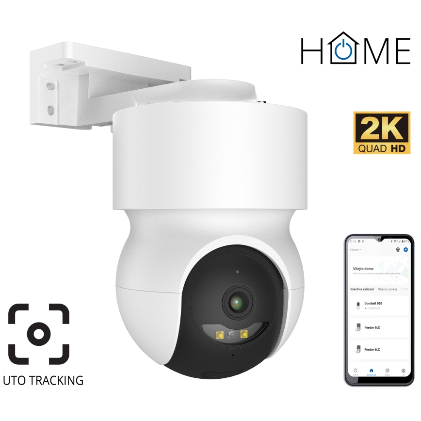 Viedā āra kamera ar kustības sensoru, 2K izšķirtspēja, 12V barošana, IP65 aizsardzības klase, Wi‑Fi, balta