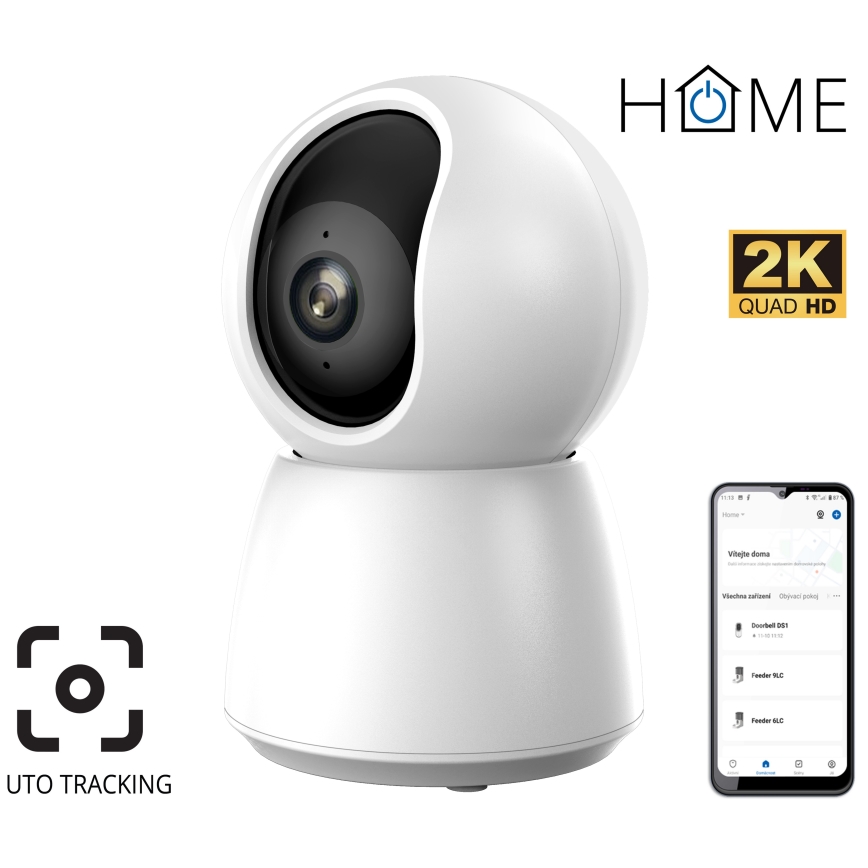 Viedā kamera ar kustības sensoru, 2K, 5V, Wi‑Fi (Tuya), balta