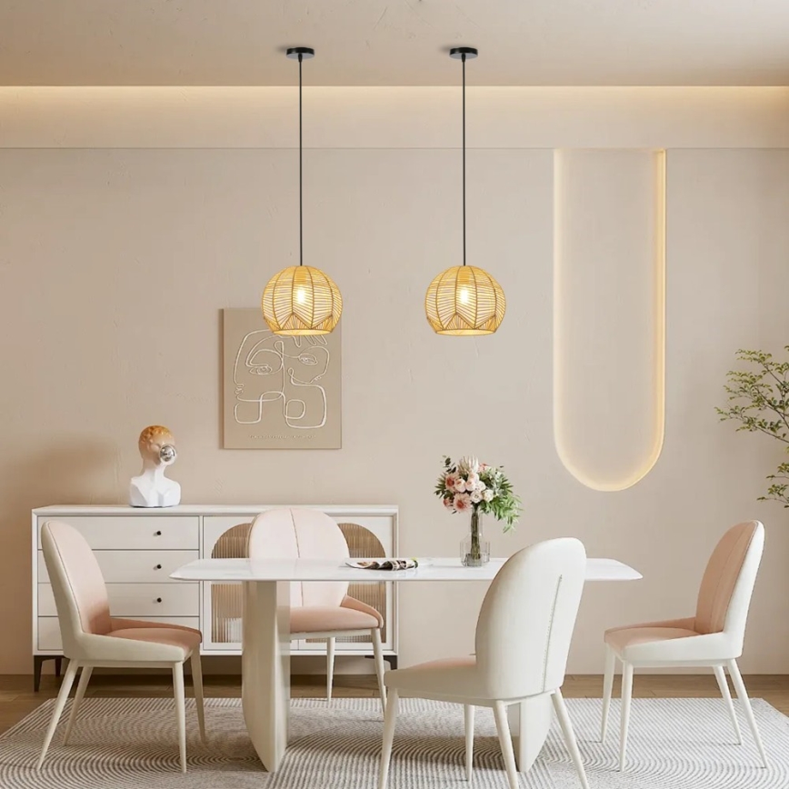 Lustra ar auklu PELO 1xE27/40W/230V d. 30 cm rotanga