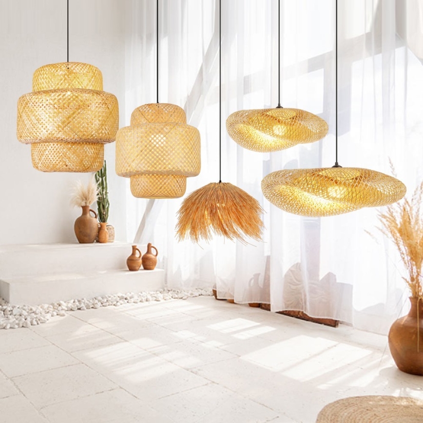 Lustra ar auklu HILO 1xE27/40W/230V d. 47 cm bambusa