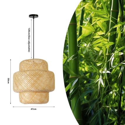 Lustra ar auklu HILO 1xE27/40W/230V d. 47 cm bambusa