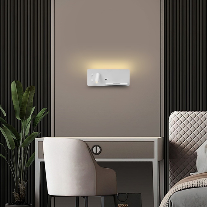 Immax 08285L - LED Sienas strametis ar plauktu, USB portu un bezvadu uzlādi Be PREPARE LED/3W/230V + LED/3W balta