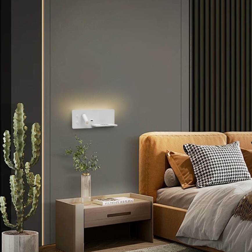 Immax 08285L - LED Sienas strametis ar plauktu, USB portu un bezvadu uzlādi Be PREPARE LED/3W/230V + LED/3W balta