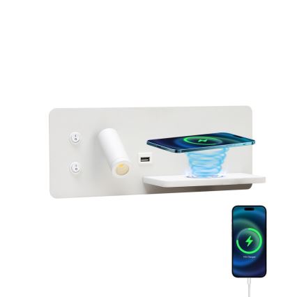 Immax 08285L - LED Sienas strametis ar plauktu, USB portu un bezvadu uzlādi Be PREPARE LED/3W/230V + LED/3W balta