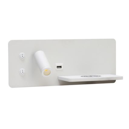 Immax 08285L - LED Sienas strametis ar plauktu, USB portu un bezvadu uzlādi Be PREPARE LED/3W/230V + LED/3W balta