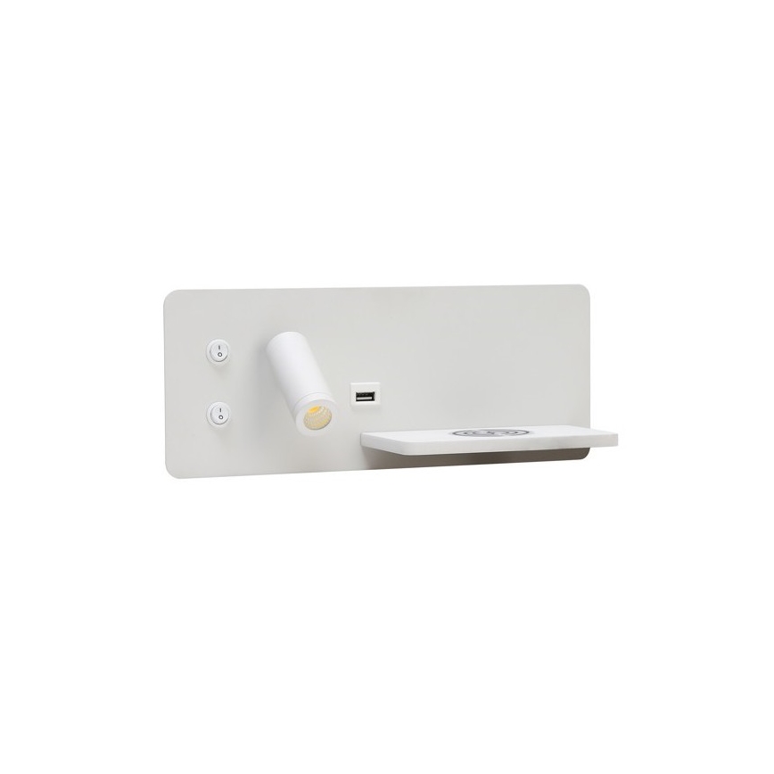 Immax 08285L - LED Sienas strametis ar plauktu, USB portu un bezvadu uzlādi Be PREPARE LED/3W/230V + LED/3W balta