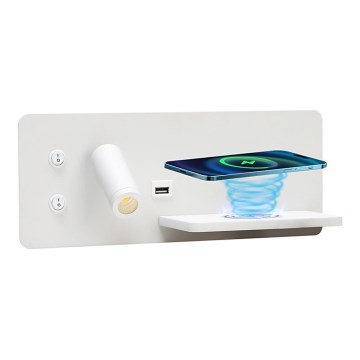Immax 08285L - LED Sienas strametis ar plauktu, USB portu un bezvadu uzlādi Be PREPARE LED/3W/230V + LED/3W balta